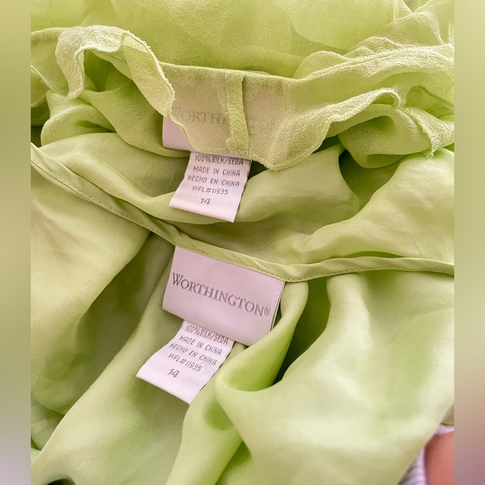 Worthington Lime Ruffle Chiffon with inside camsole Blouse - Picture 9 of 10